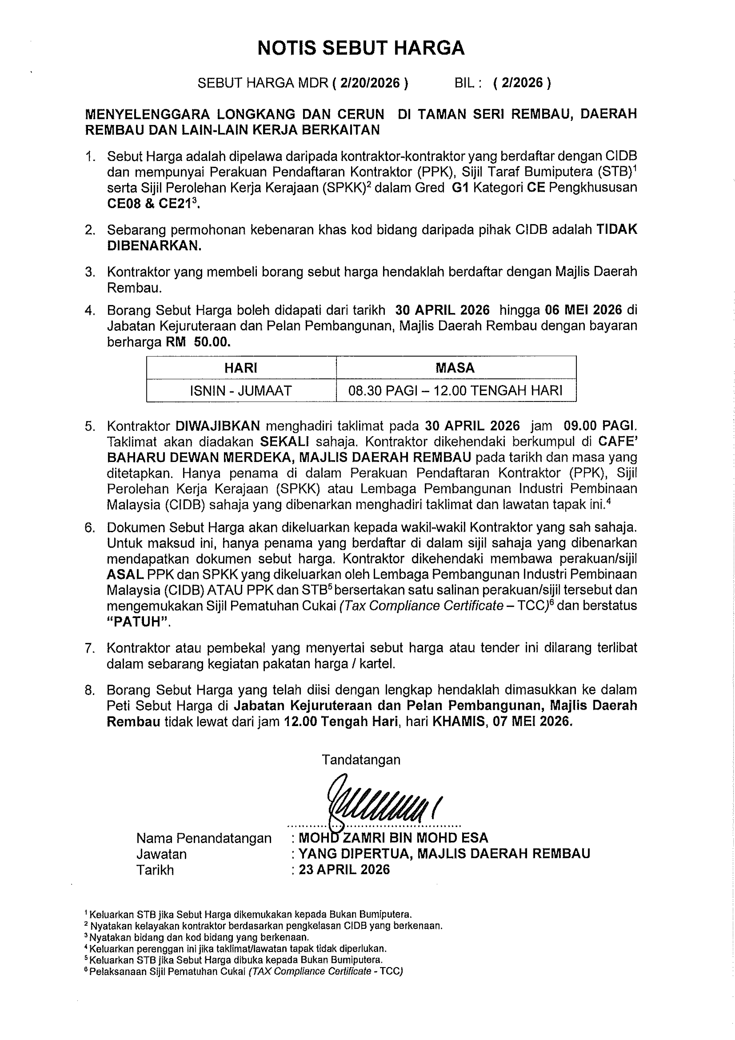 iklan tender dan sebutharga